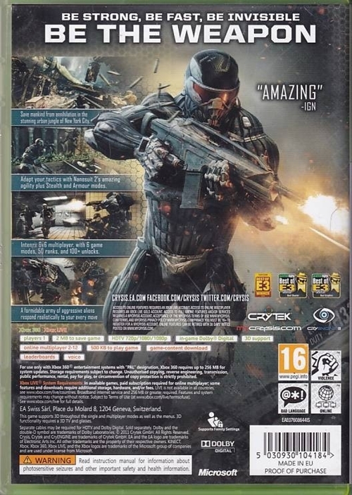 Crysis 2 - Classics - XBOX 360 (B Grade) (Used) 